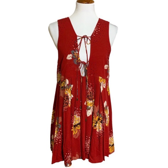 Free People Dresses & Skirts - Free People Red Floral Open Back Mini Dress